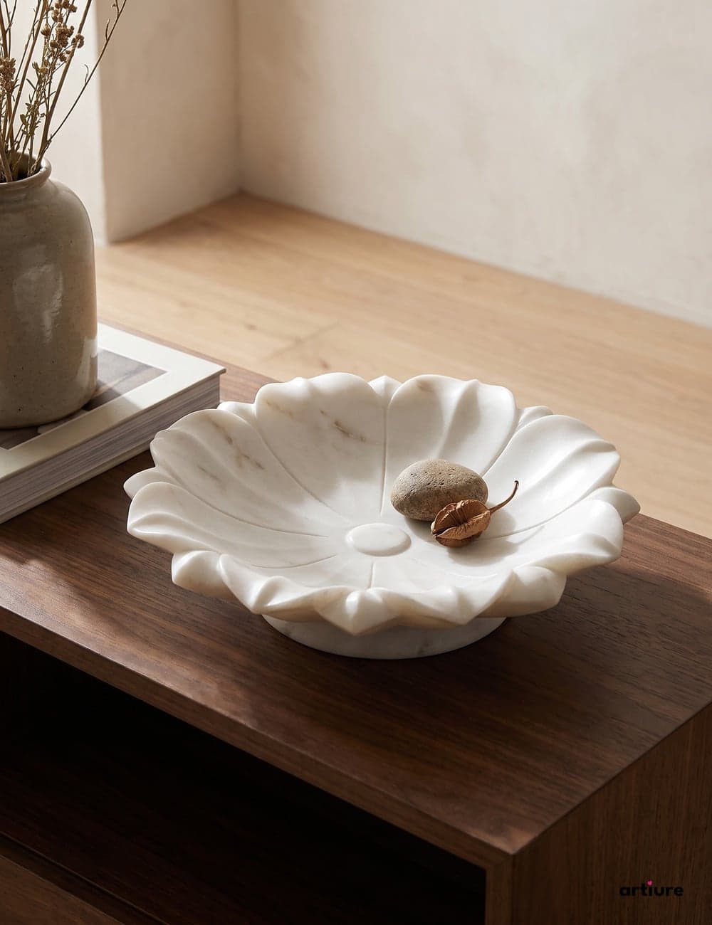 Lotus Solid White Marble Bowl