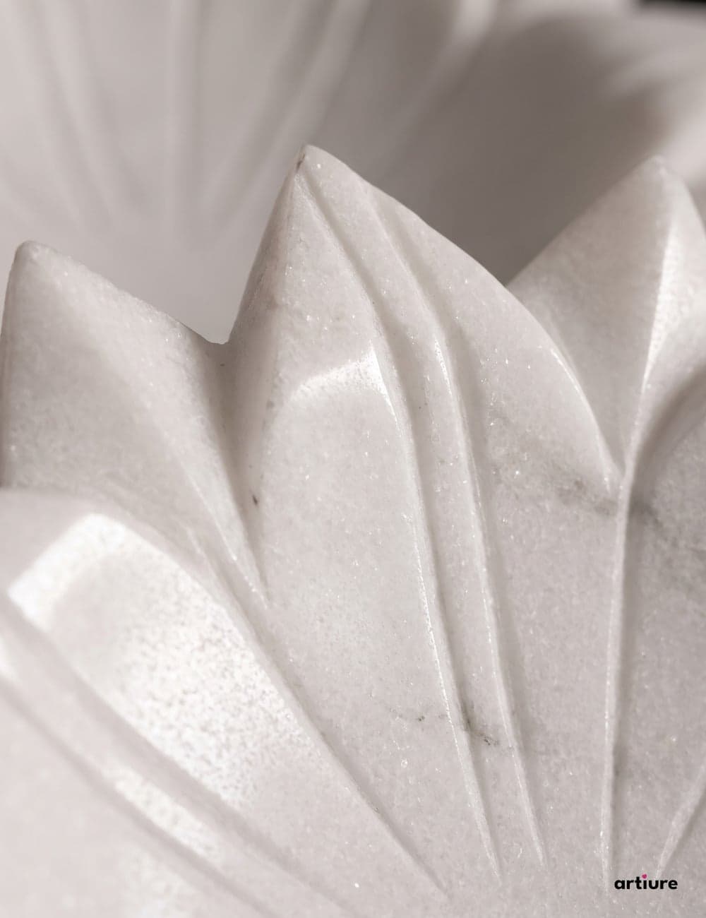 Star Lotus Solid White Marble Bowl