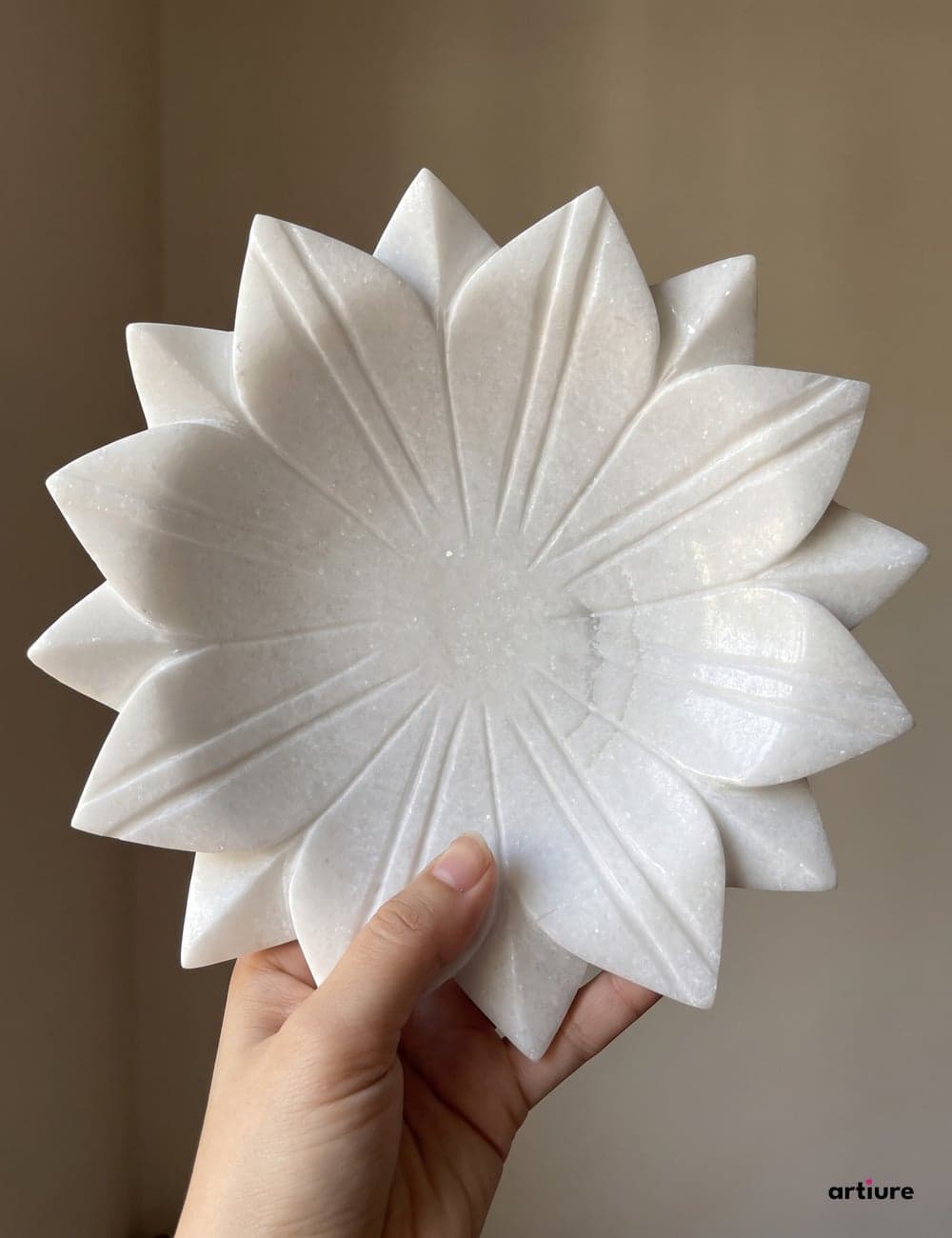 Star Lotus Solid White Marble Bowl