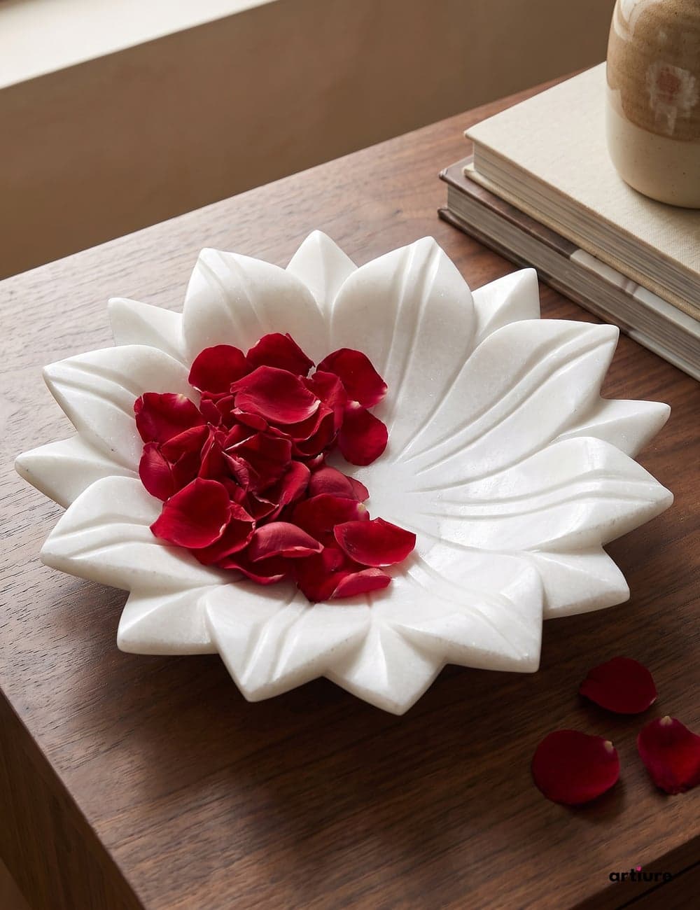 Star Lotus Solid White Marble Bowl