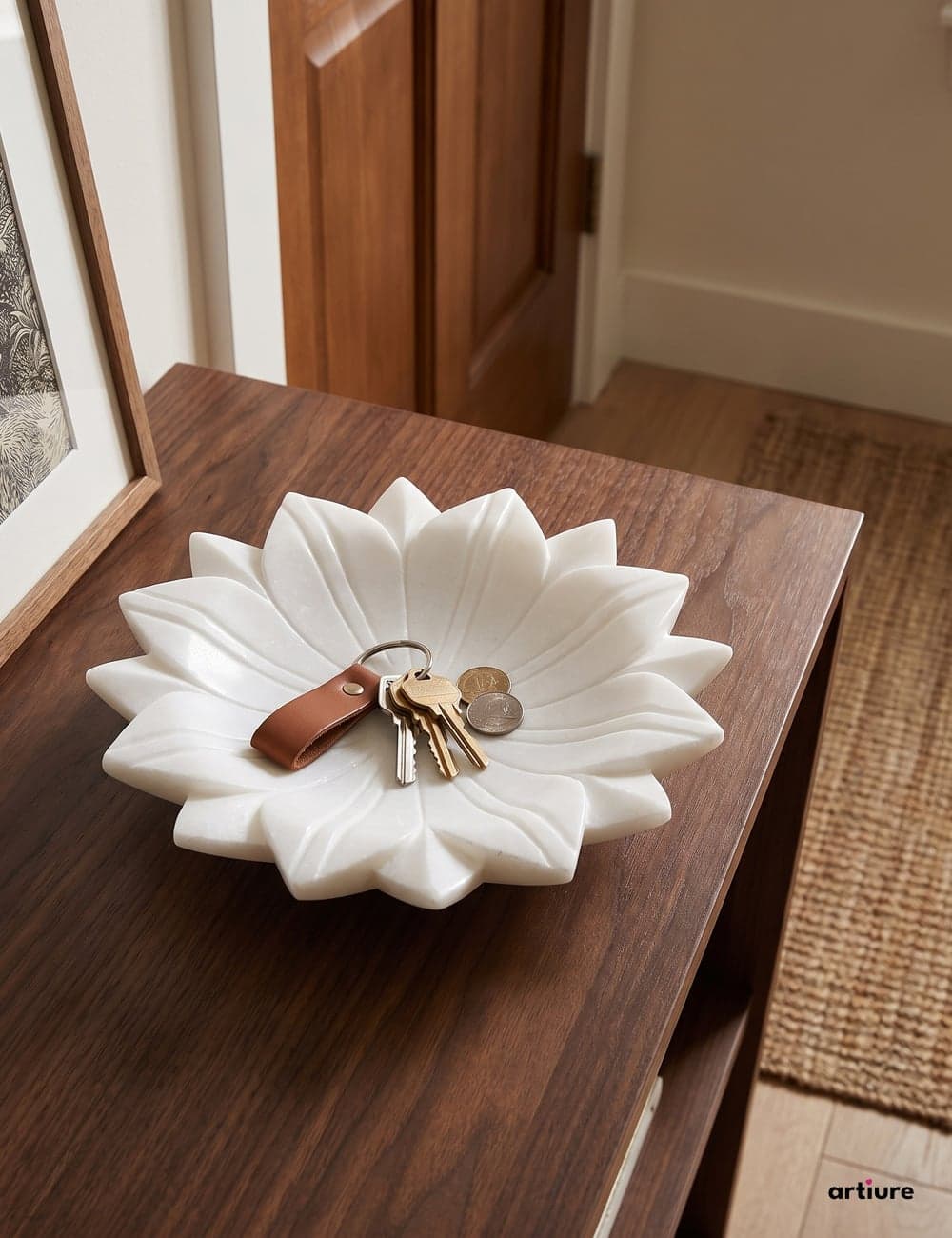 Star Lotus Solid White Marble Bowl
