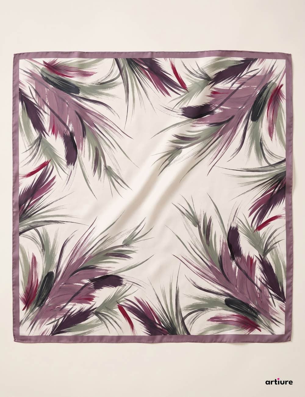 Feather Drift Mulberry Silk Square Scarf 70cm