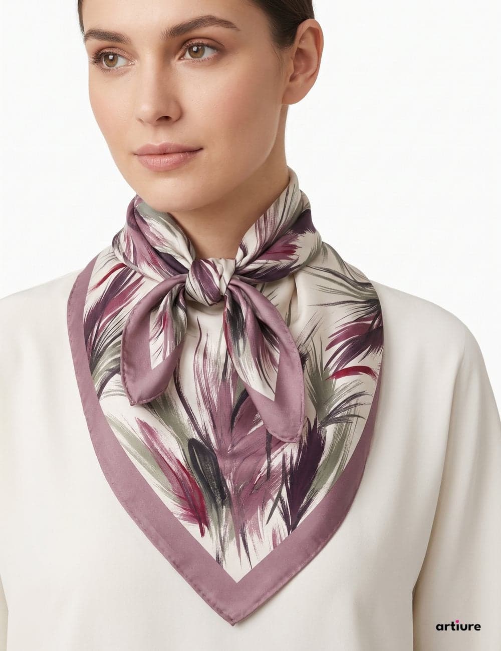 Feather Drift Mulberry Silk Square Scarf 70cm