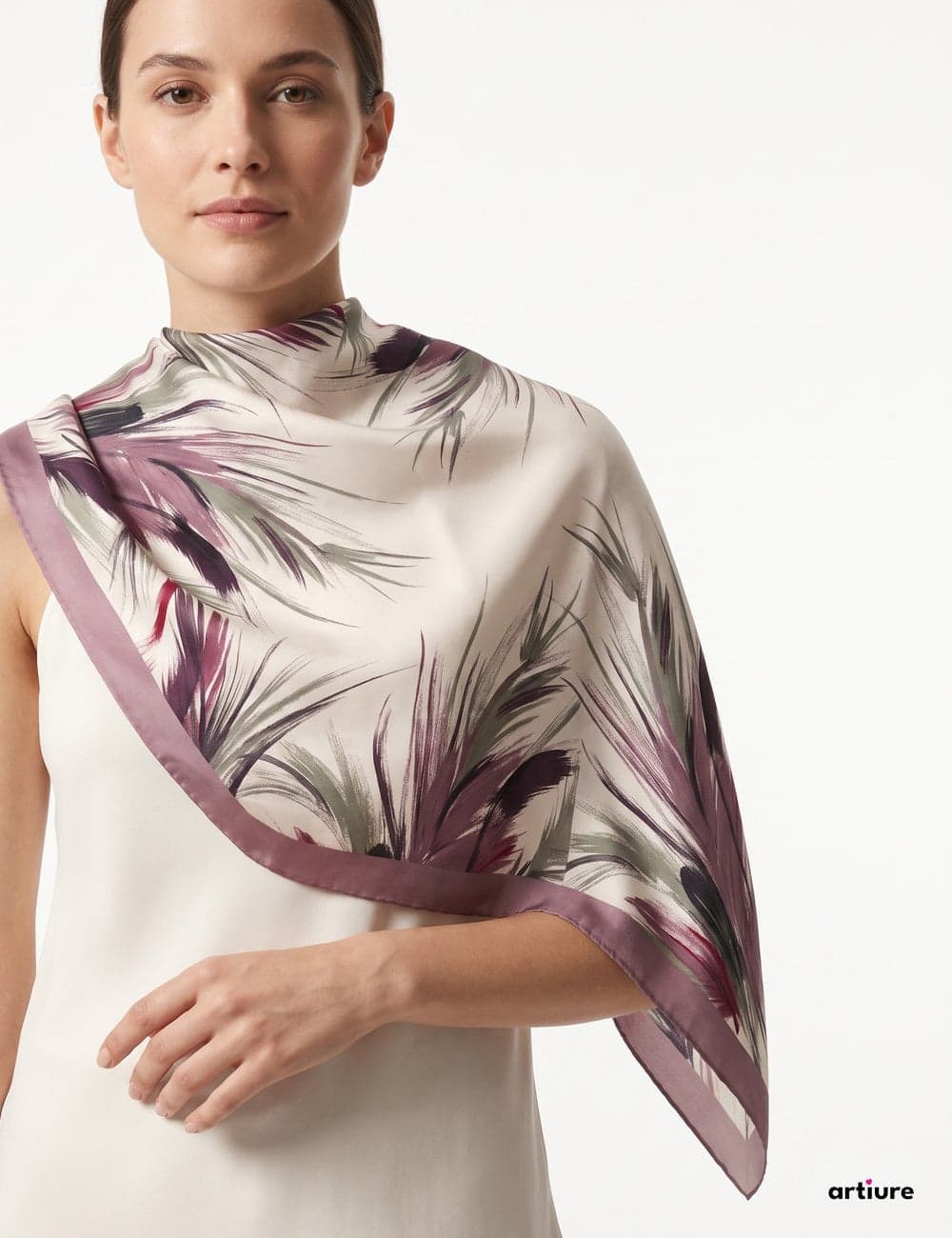 Feather Drift Mulberry Silk Square Scarf 70cm